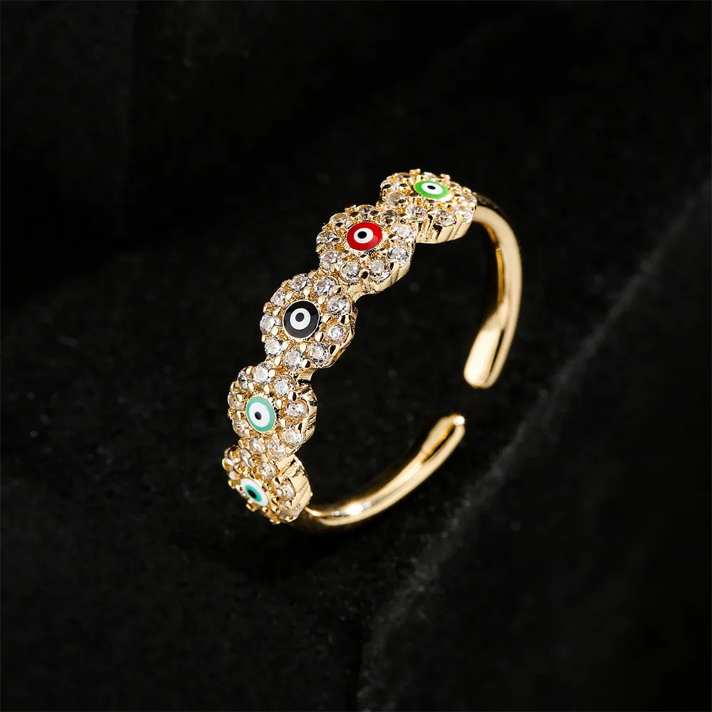 New Geometric Copper-Plated 18k Gold Zircon Drip Oil Devil'S Eye Ring Wholesale