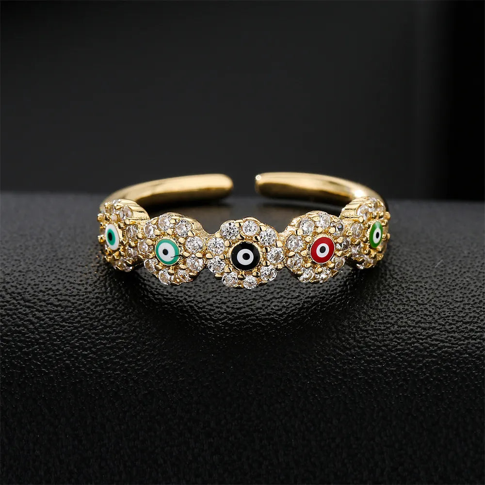 New Geometric Copper-Plated 18k Gold Zircon Drip Oil Devil'S Eye Ring Wholesale