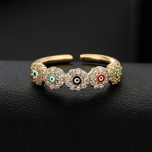 New Geometric Copper-Plated 18k Gold Zircon Drip Oil Devil'S Eye Ring Wholesale