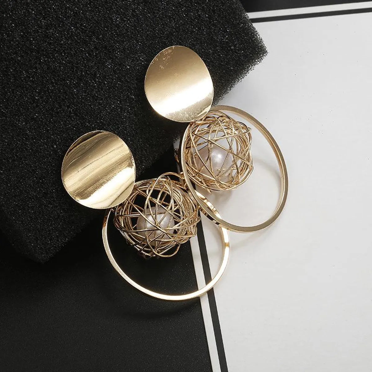 New Geometric Embossed Round Alloy Earrings Nhpf147181