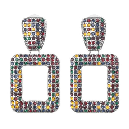 New Geometric Stained Glass Rhinestone Stud Earrings Nhjj142139