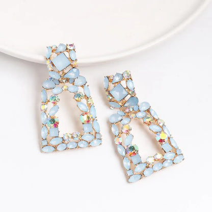 New Geometric Stained Glass Rhinestone Studded Hollow Earrings Nhjj142152