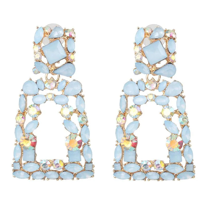 New Geometric Stained Glass Rhinestone Studded Hollow Earrings Nhjj142152