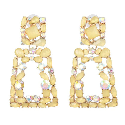 New Geometric Stained Glass Rhinestone Studded Hollow Earrings Nhjj142152