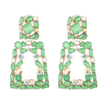 New Geometric Stained Glass Rhinestone Studded Hollow Earrings Nhjj142152