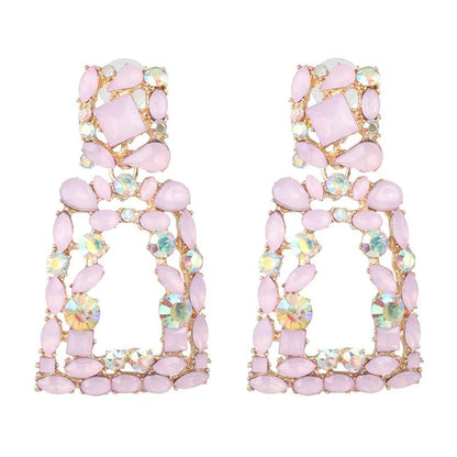 New Geometric Stained Glass Rhinestone Studded Hollow Earrings Nhjj142152