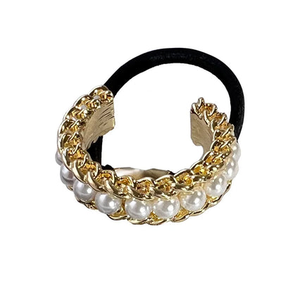 New Golden Silvery Chain  Inlaid Imitation Pearl Alloy Hair Tie