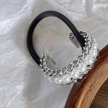 New Golden Silvery Chain  Inlaid Imitation Pearl Alloy Hair Tie