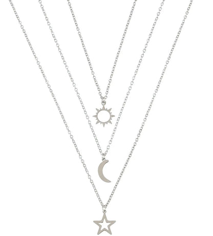 New Good Friends Sun Moon Star European And American Three-piece Stainless Steel Necklace