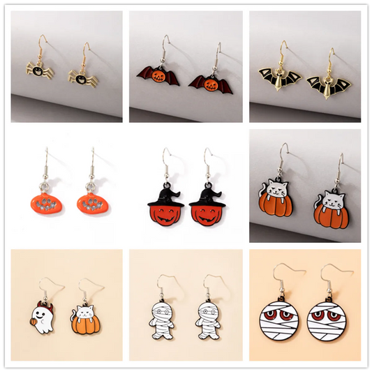 New Halloween Cartoon Dripping Oil Skull Pendant Earrings