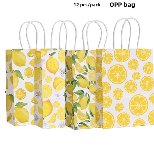 New Handbag Qingxia Lemon Printing Shopping Bag Fruit Gift Bag Seaside Casual Bag Kraft Paper Bag