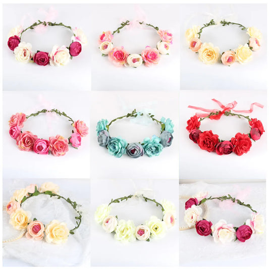 Europe And The United States Cross-Border New Headwear Bohemian Beach Rose Flower Headband Bride Bridesmaid Garland Hairband Wholesale