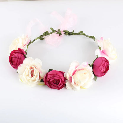 Europe And The United States Cross-Border New Headwear Bohemian Beach Rose Flower Headband Bride Bridesmaid Garland Hairband Wholesale