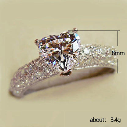 New Heart-shaped Zircon Copper Ring Female Fashion Engagement Party Bride Jewelry