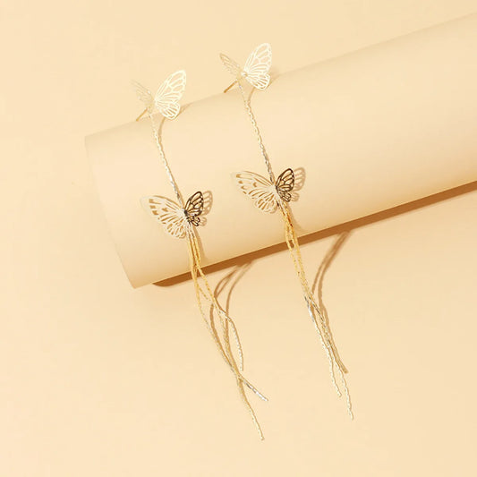 New Hollow Simple Long Tassel Butterfly Earrings Exaggerated Earrings Wholesale Gooddiy