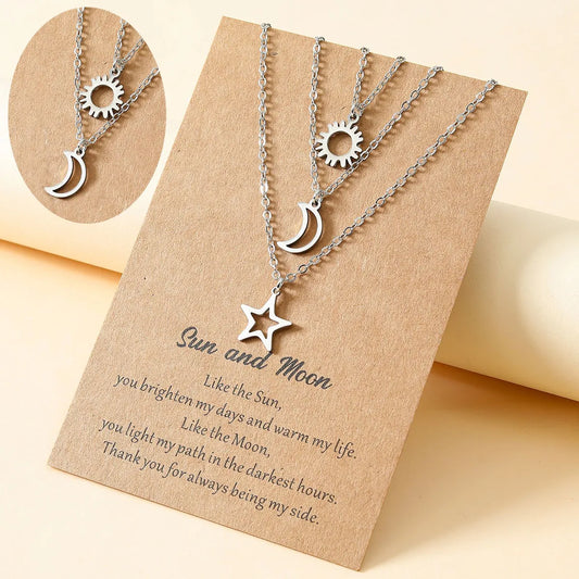 New Hollow Sun Moon And Star Pendent Card Alloy Necklace