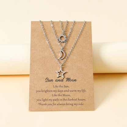 New Hollow Sun Moon And Star Pendent Card Alloy Necklace