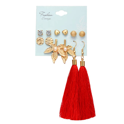 New Hot Sale Bohemian Moon Triangle Tassel Earring Set 6 Pairs Wholesale