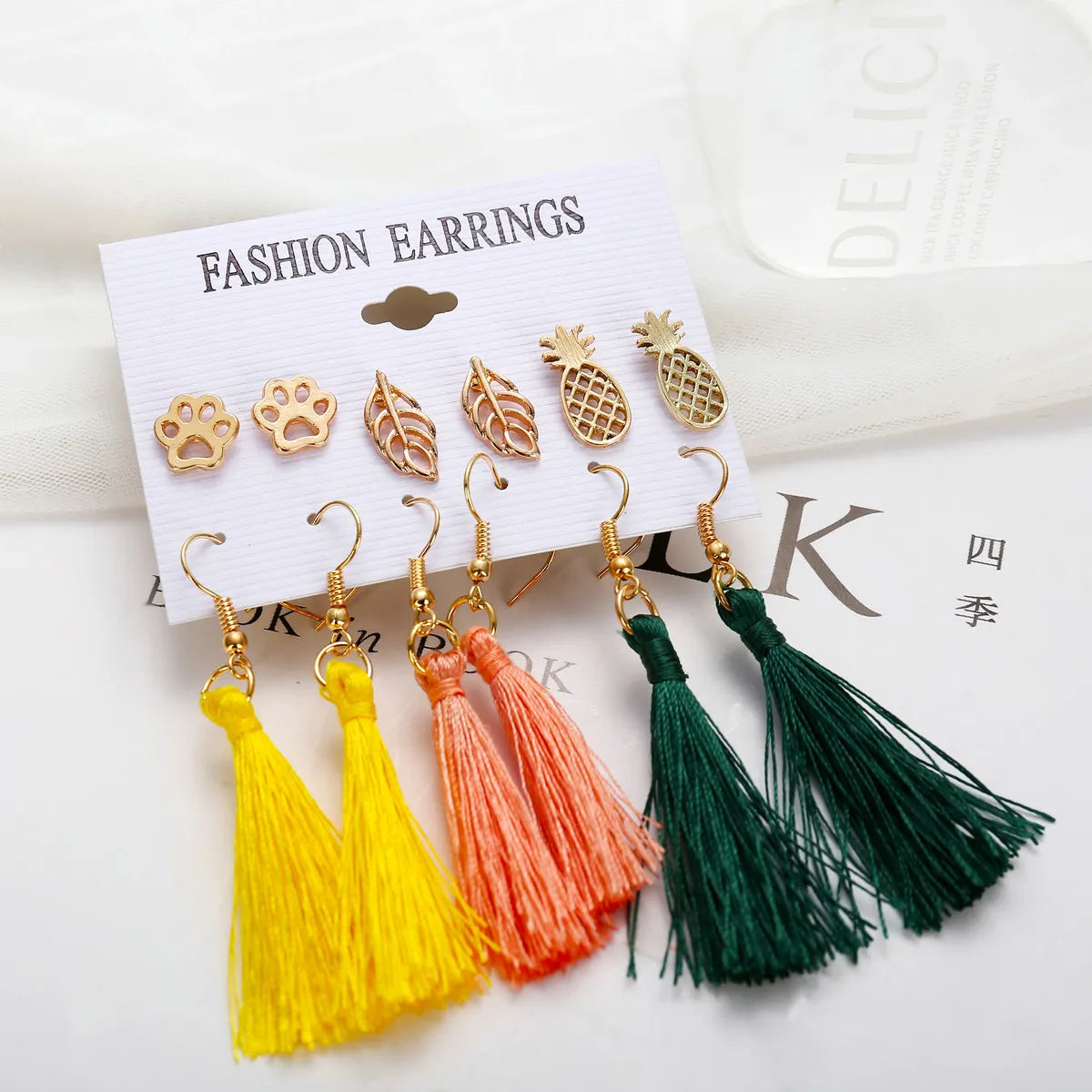 New Hot Sale Bohemian Moon Triangle Tassel Earring Set 6 Pairs Wholesale