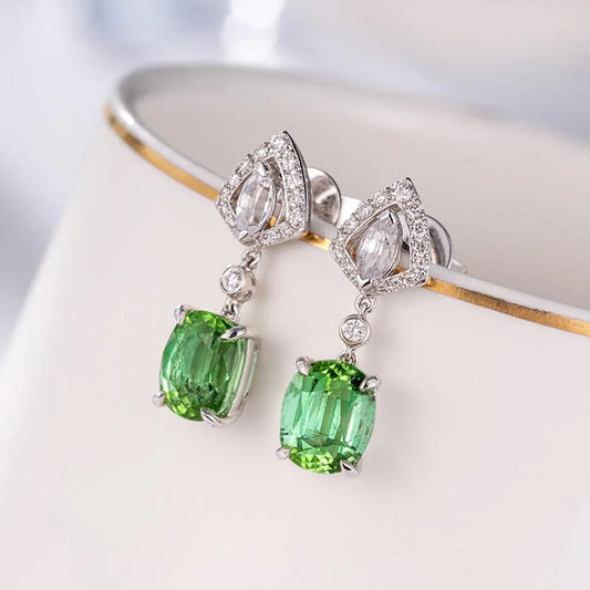 New Imitation Green Tourmaline Fashion Small Apple Pendant Copper Earrings