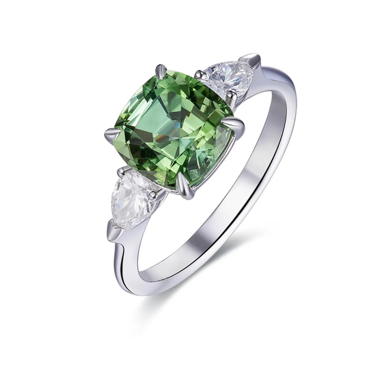 New Imitation Natural Green Tourmaline Square Diamond Apple Green Copper Open Ring