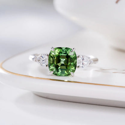 New Imitation Natural Green Tourmaline Square Diamond Apple Green Copper Open Ring