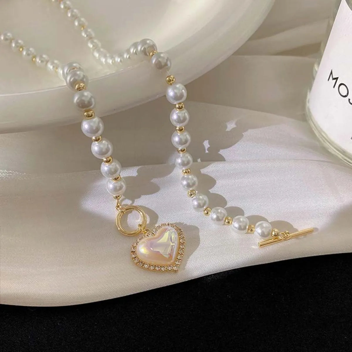 New Imitation Pearl Heart-shaped Sweet Simple Ot Buckle Collarbone Alloy Necklace