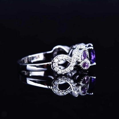 Zhenrong  Cross-border Supply New Inlaid Amethyst Carat Ring European And American Micro-inlaid Full Diamond Engagement Women's Ring