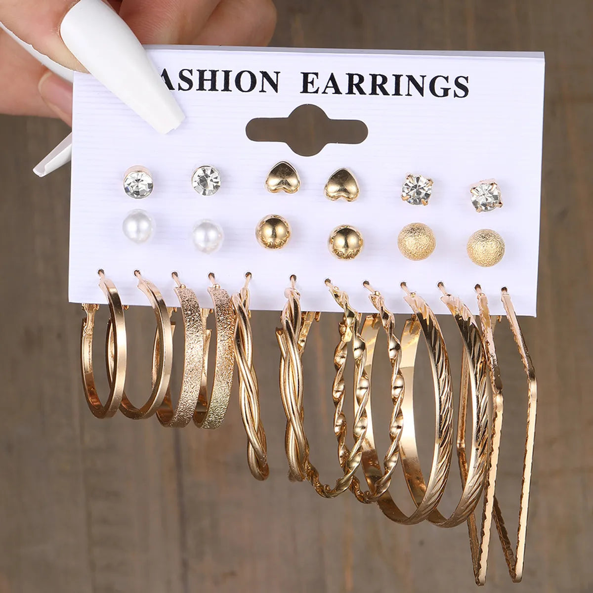 New Inlaid Pearl Gold Hoop Earring 6-Piece Set Wholesale Nihaojewelry