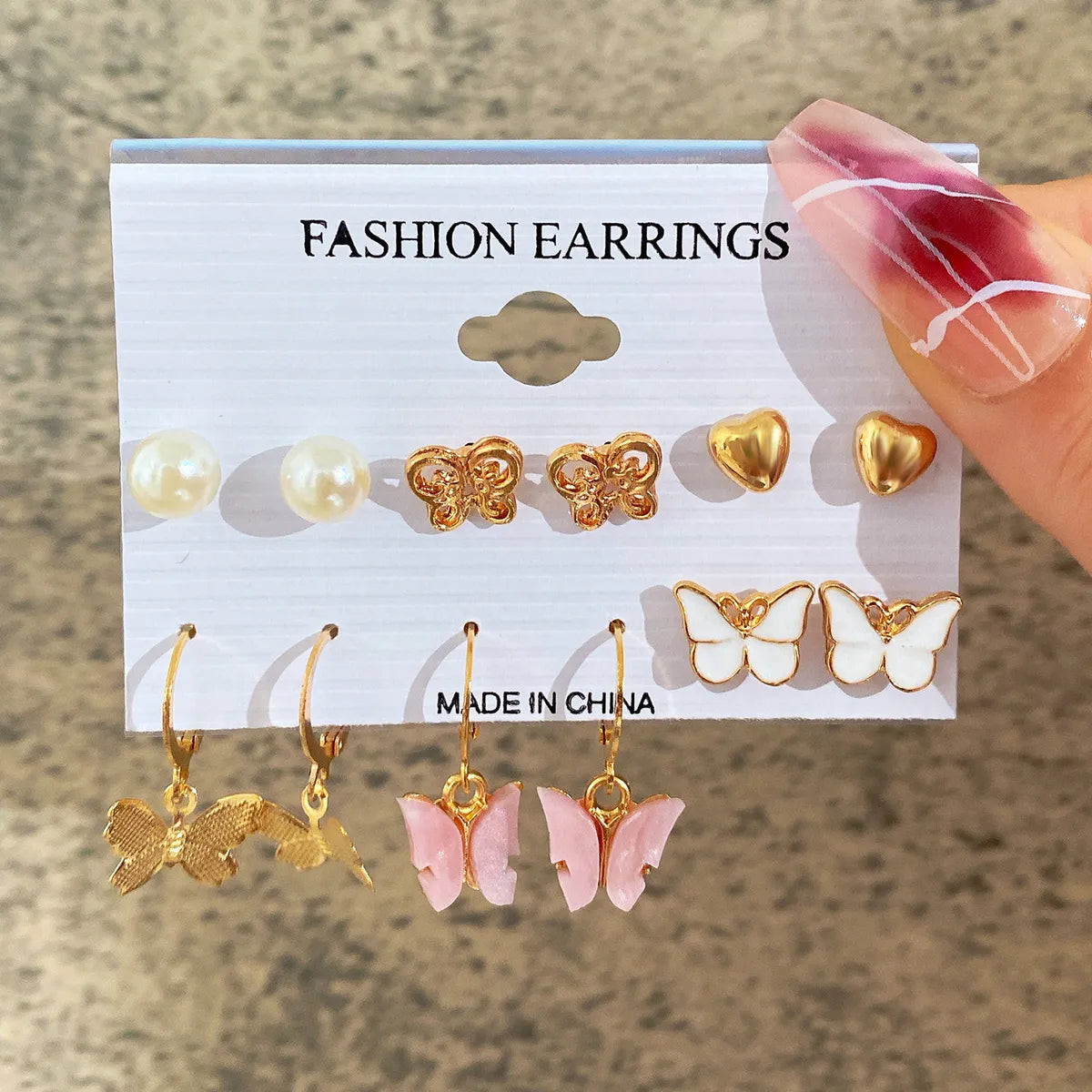 New Inlaid Pearl Gold Hoop Earring 6-Piece Set Wholesale Nihaojewelry