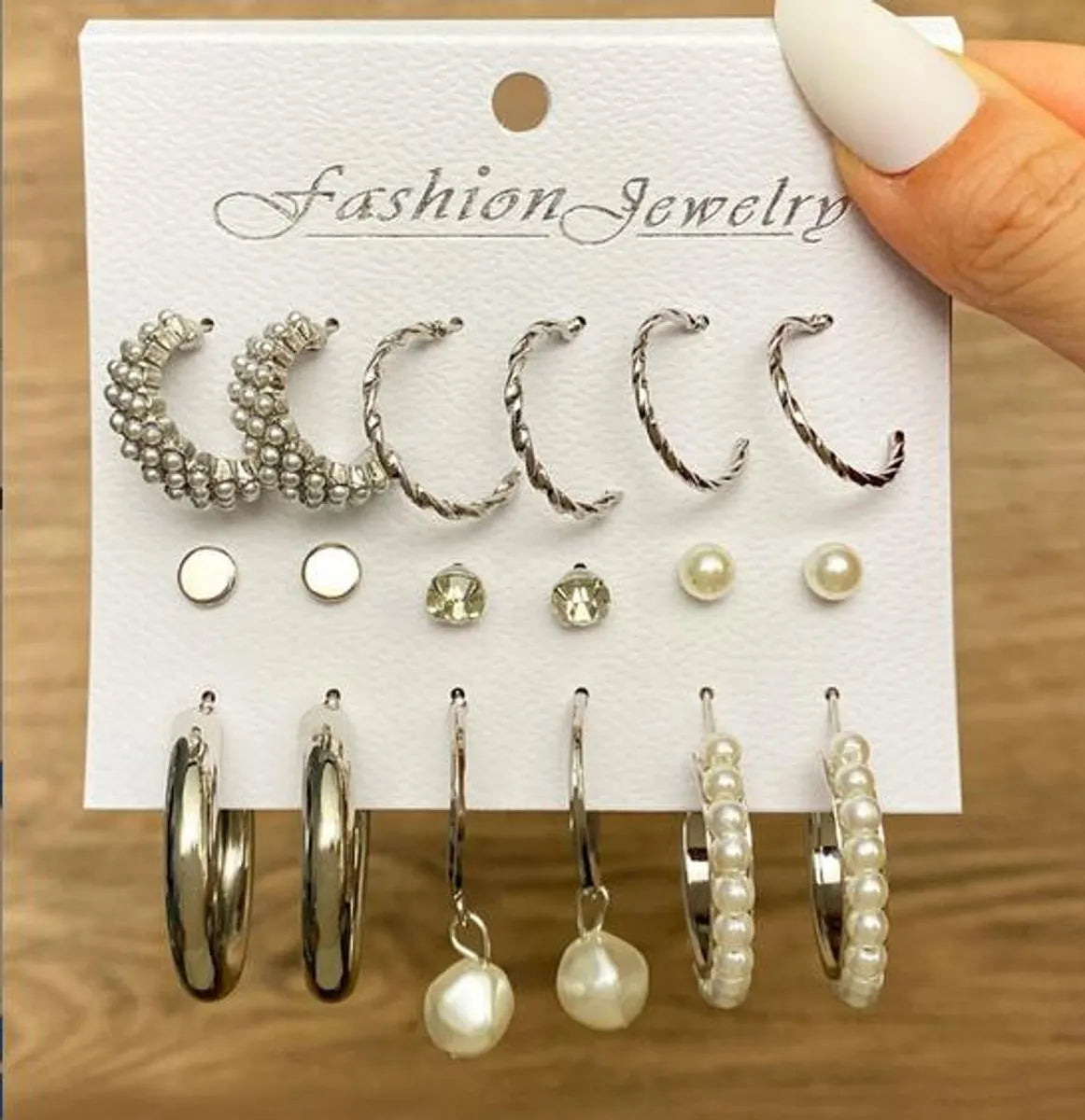 New Inlaid Pearl Gold Hoop Earring 6-Piece Set Wholesale Nihaojewelry