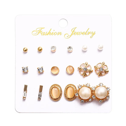 New Inlaid Pearl Gold Hoop Earring 6-Piece Set Wholesale Nihaojewelry