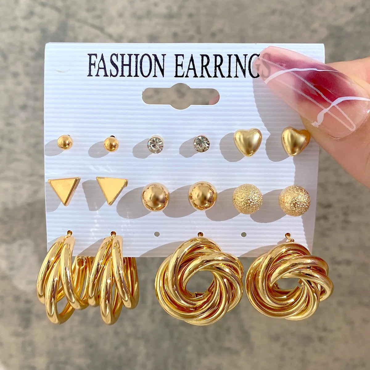 New Inlaid Pearl Gold Hoop Earring 6-Piece Set Wholesale Nihaojewelry