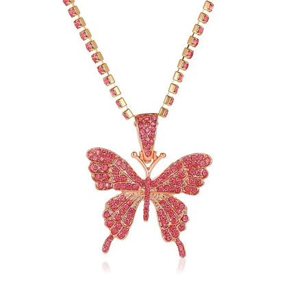 New Inlaid Single Layer Claw Chain Exaggerated Large Butterfly Pendant Necklace Wholesale Nihaojewelry