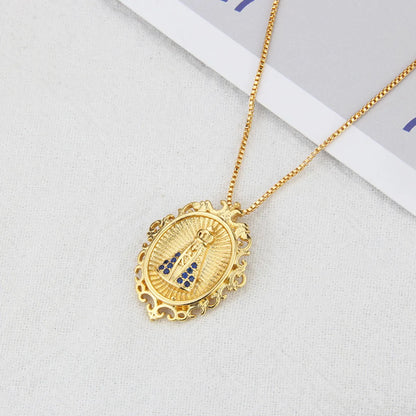 European And American New Inlaid Zirconium Virgin Necklace Men's And Women's Spot Direct Supply Simple Copper-plated Gold-style Religious Belief Pendant