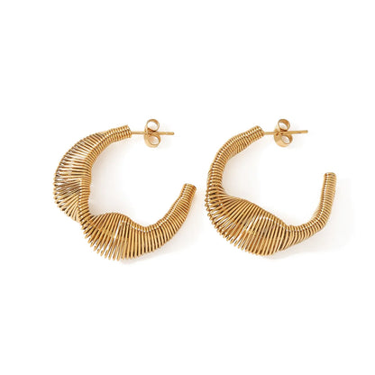 1 Pair Vintage Style Novelty C Shape The Answer Twist Plating Hollow Out Stainless Steel 18k Gold Plated Hoop Earrings