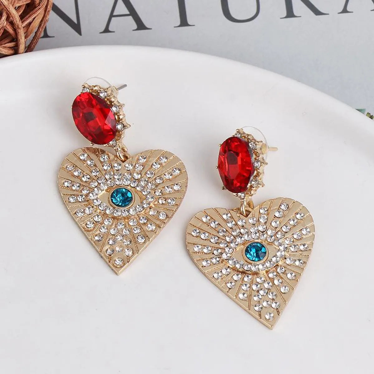 Fashion Heart Diamond Alloy Acrylic Earrings Ear Studs