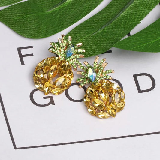 New Jewelry Rhinestone Crystal Pineapple Earrings Fruit Earrings