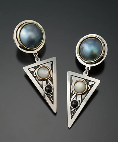 New Korean Fashion Creative Triangle Inlaid Pearl Shell Moonstone Earrings Female