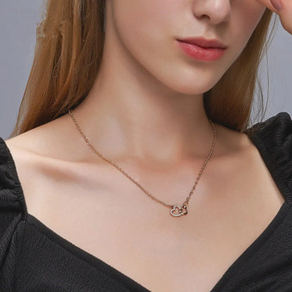 New Ladies Wild Love-Shaped Diamond Hollow Double Peach Heart Pendant Necklace Clavicle Chain