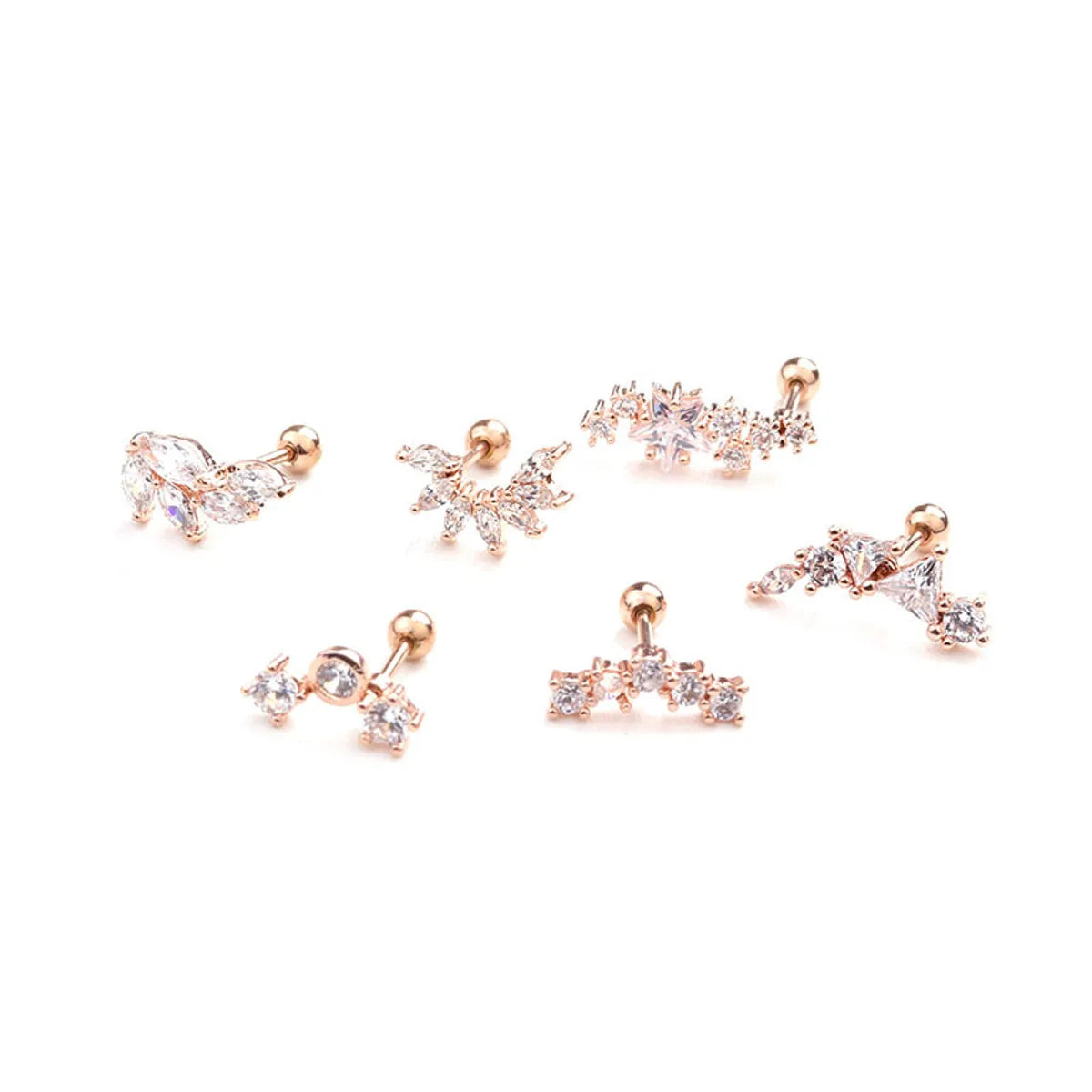 New Leaf Stainless Steel Earrings Five-pointed Star Zircon Earrings