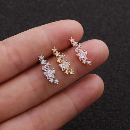 New Leaf Stainless Steel Earrings Five-pointed Star Zircon Earrings