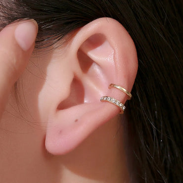 New Line Diamond Ear Clip Fashion Double C Ear Bone Clip Double U-Shaped Pierced Ear Clip Wholesale Nihaojewelry