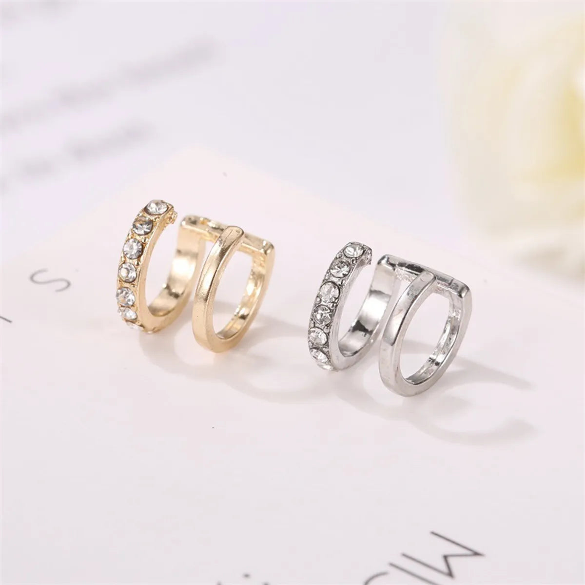 New Line Diamond Ear Clip Fashion Double C Ear Bone Clip Double U-Shaped Pierced Ear Clip Wholesale Nihaojewelry