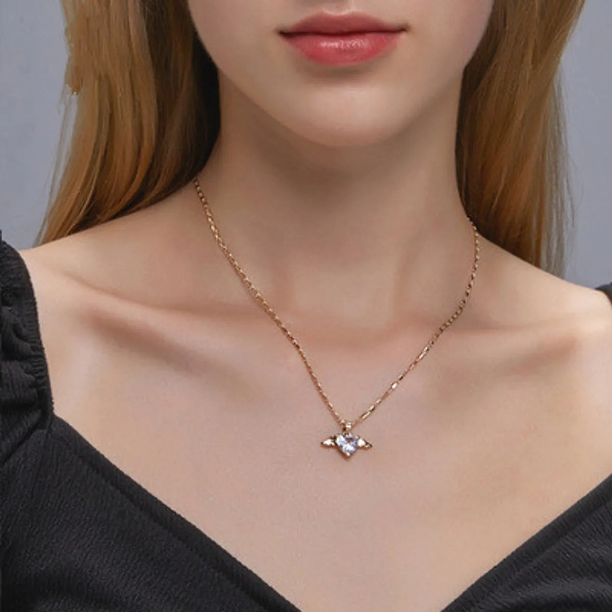 Fashion Heart Copper Diamond Women's Necklace