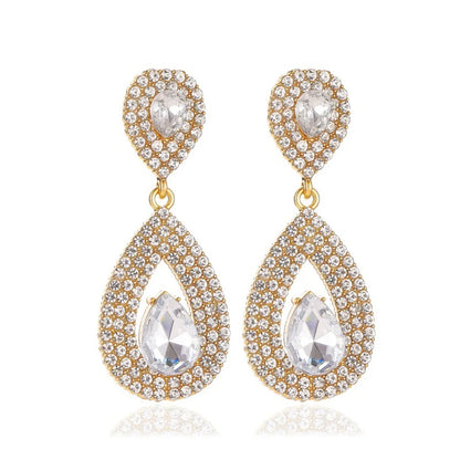 New Luxury Long Earrings Goddess Super Flash Zircon Water Drop Earrings Crystal Bridal Earrings Nihaojewelry Wholesale