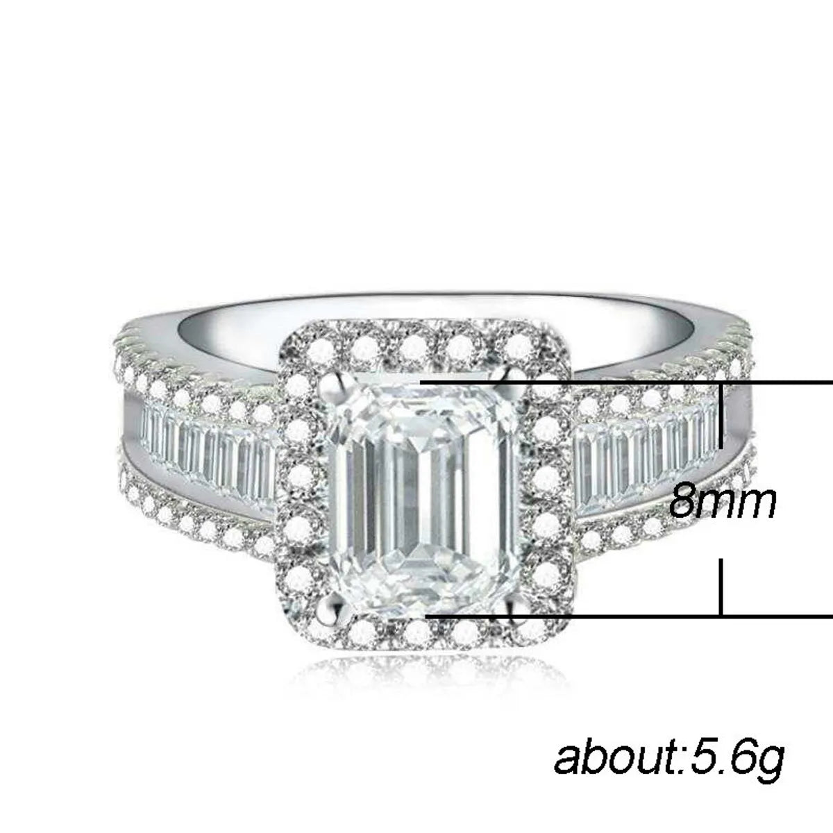 New Luxury Ring Encrusted With Diamond Jewelry Square Zircon Copper Jewelry