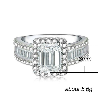 New Luxury Ring Encrusted With Diamond Jewelry Square Zircon Copper Jewelry