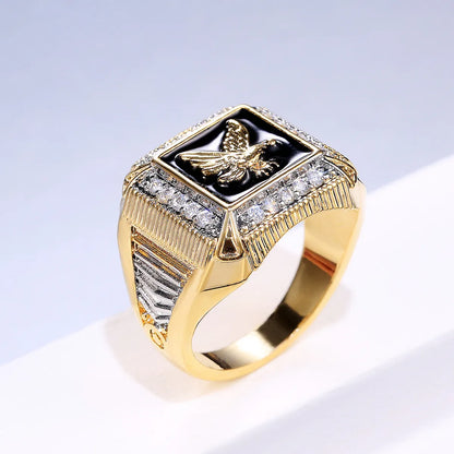 New Men'S Electroplating Eagle Surrounding Diamond Copper Gold-Plated Ring