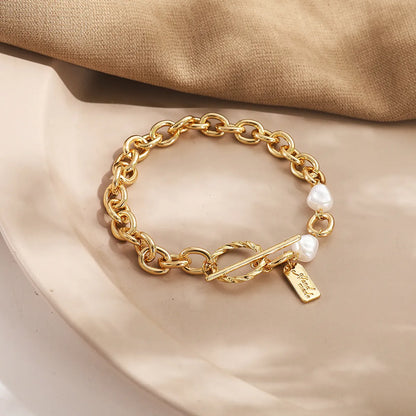 New Metal Chain Ot Buckle Bracelet Creative Personality Cold Wind Simple Pearl Alloy Bracelet